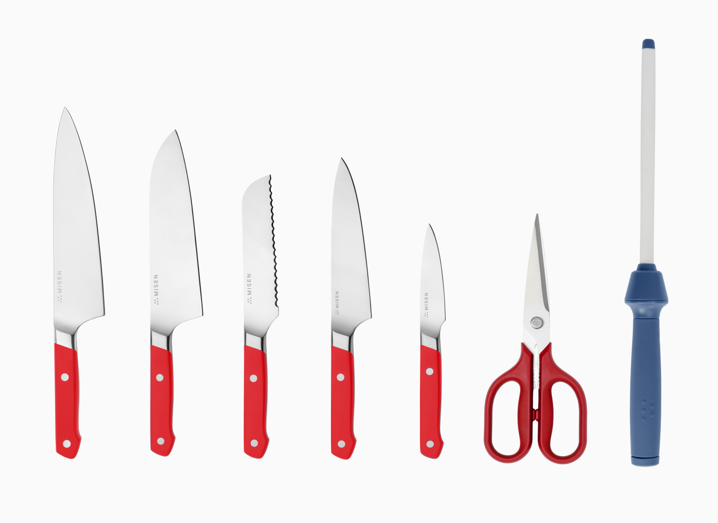 .com: Misen Kitchen Knife Set - 5 Piece Professional Chef Knife Set  with Serrated Knife, Paring Knife, Santoku Knife and Utility Knife, Blue:  Home & Kitchen