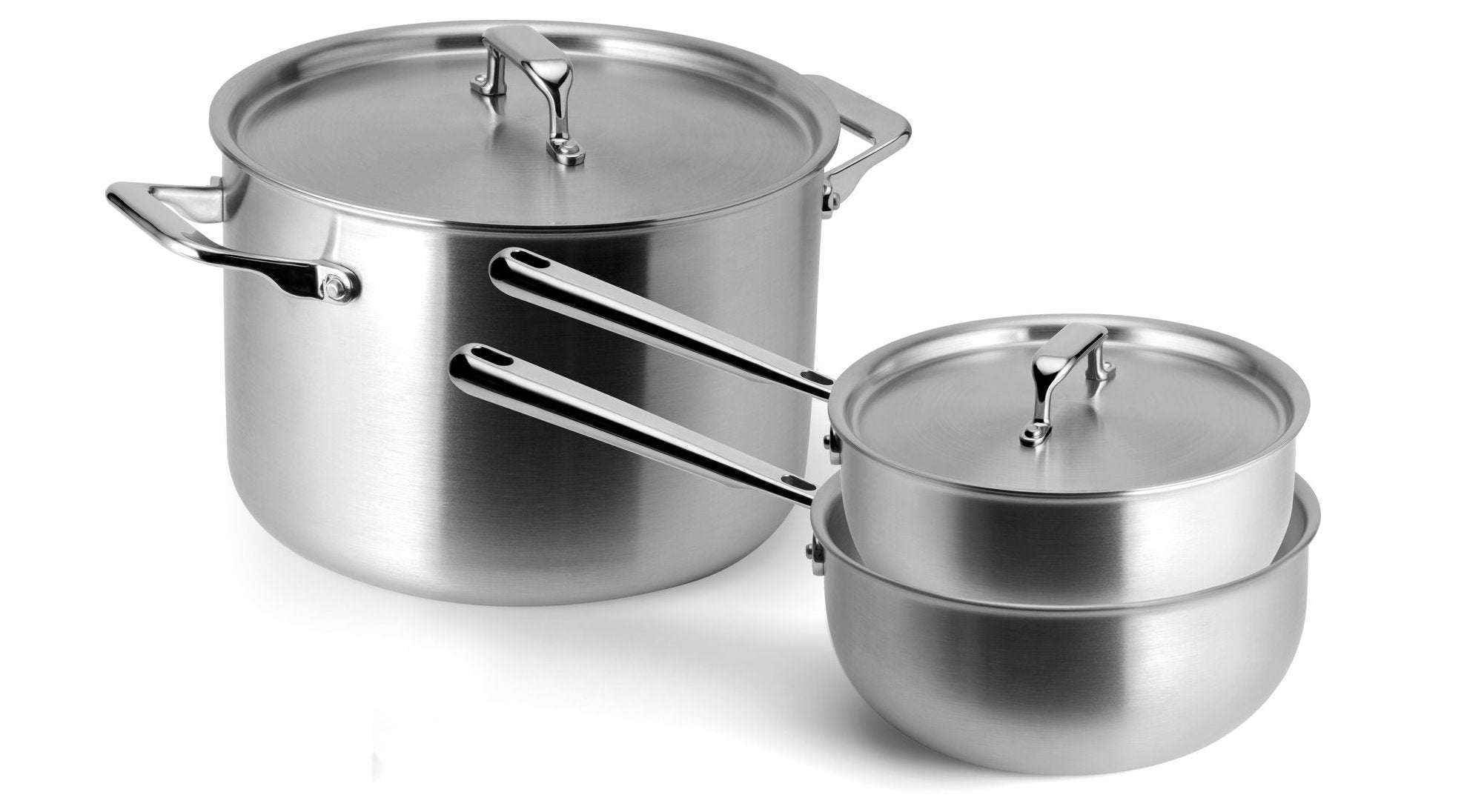 A stainless steel stockpot and sauciers: some of the best cookware for glass top stoves