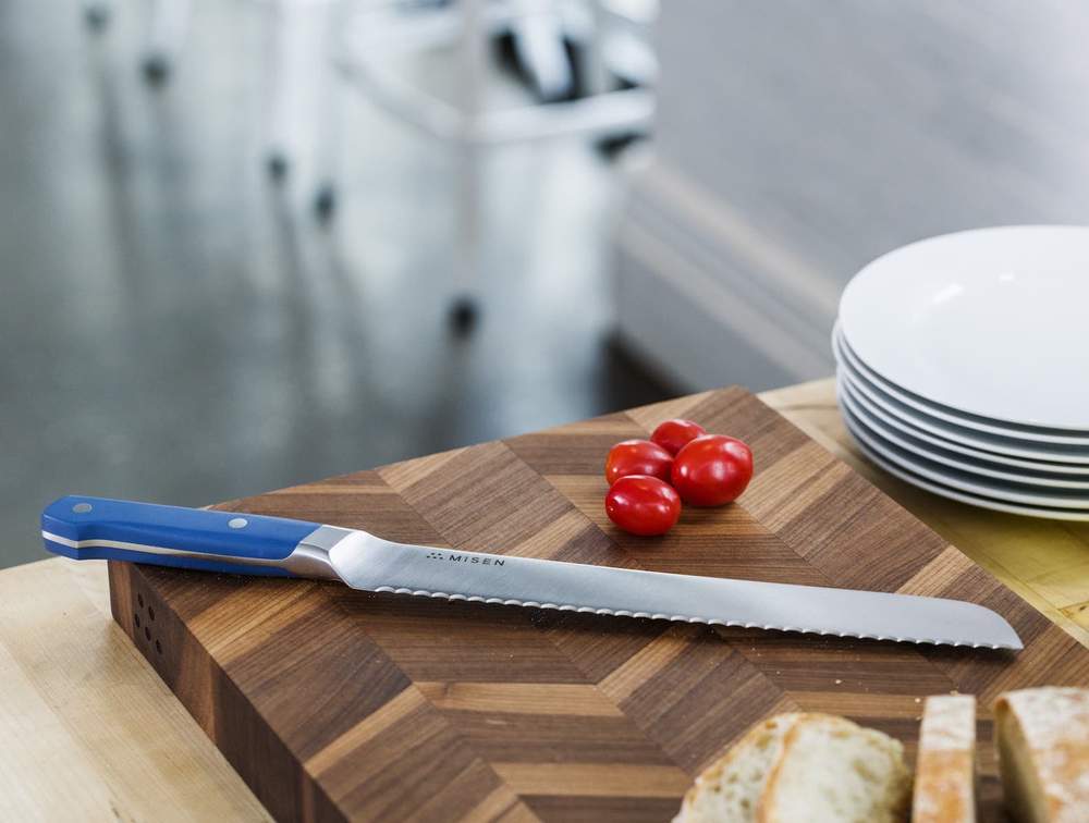 Best bread knife: the Misen serrated knife on a cutting board