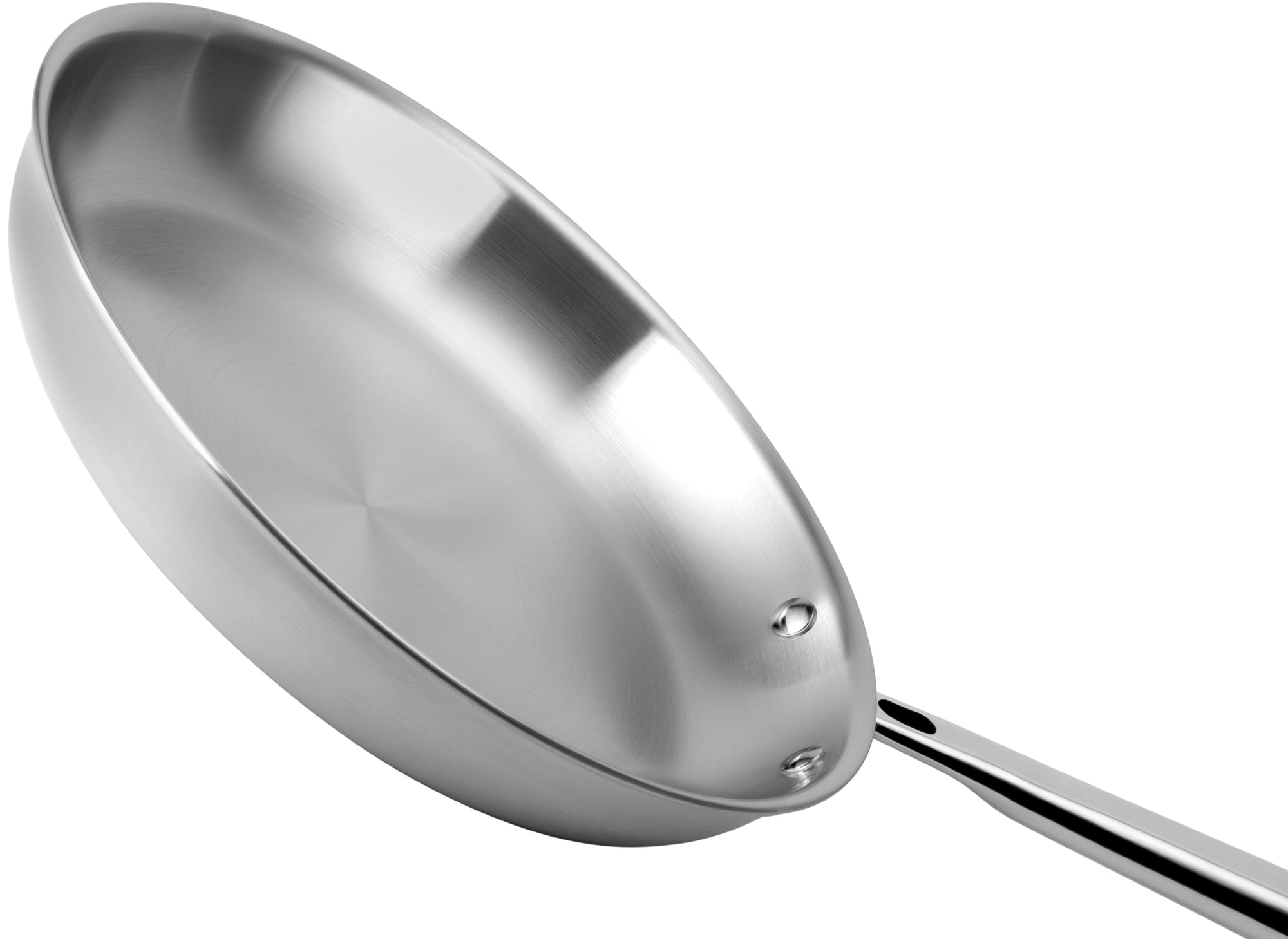 The 12 inch Misen Stainless Skillet has a steel quality surface, is highly durable and rust resistant.