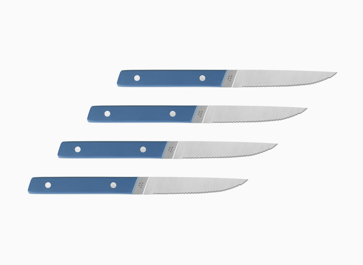 Misen 4 Piece Serrated Steak Knives in Classic Blue