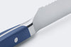 The sloped bolster on the Misen Serrated knife provides more room for your fingers to form a proper "pinch grip".