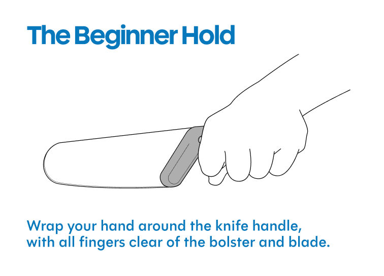 Beginner knife hold technique showing proper hand grip on knife handle