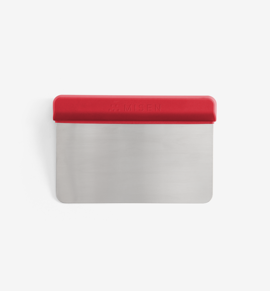 Misen bench scraper with red handle and stainless steel blade