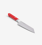 Misen chef knife with red G10 handle and stainless steel blade