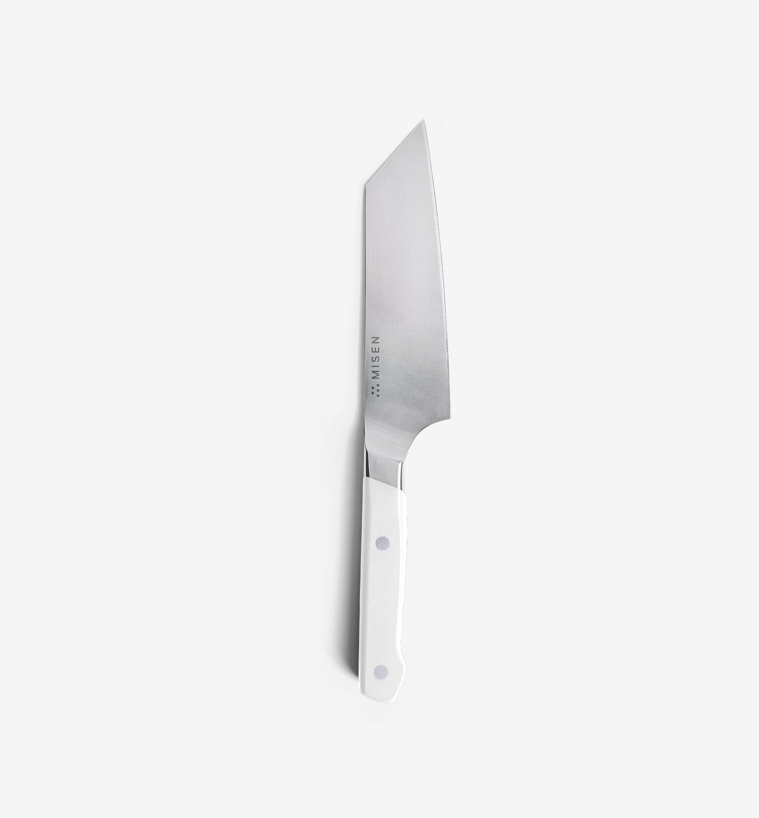 Misen chef's knife with white handle and stainless steel blade