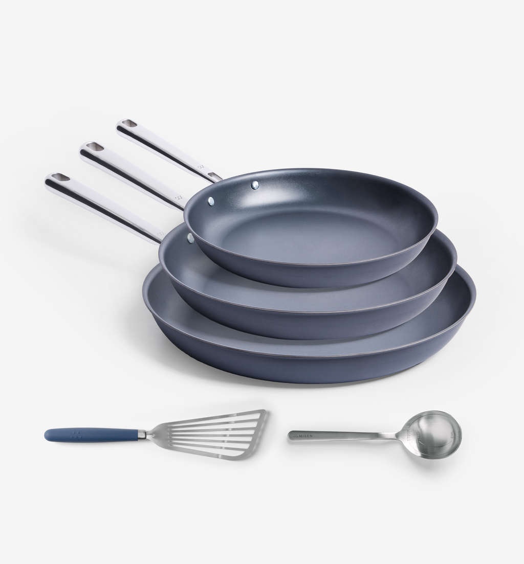 Misen nonstick frying pan set of 3 with spatula and ladle