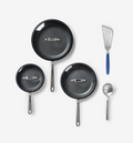 Hard-anodized nonstick frying pan set with spatula and spoon, 3-piece cookware collection