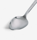 Stainless steel spoon with brushed matte finish and rounded bowl