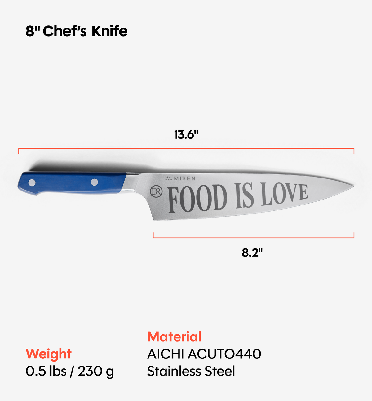Misen x Chef David Rose 8” Chef’s Knife - Blue