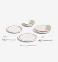 9-Piece Dinnerware + Flatware Set (Serves 1), Red/Polished, with 4 porcelain pieces and 5 polished utensils
