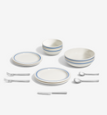 18-piece dinnerware + flatware set (serves 2), blue porcelain dinnerware with brushed 18/10 stainless steel flatware
