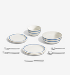 18-piece dinnerware + flatware set (serves 2), blue porcelain dinnerware with brushed 18/10 stainless steel flatware