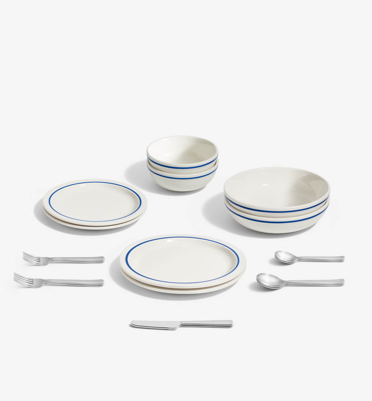 18-piece dinnerware + flatware set (serves 2), blue porcelain dinnerware with brushed 18/10 stainless steel flatware