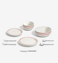 18-piece red high-alumina porcelain dinnerware and brushed 18/10 stainless steel flatware set