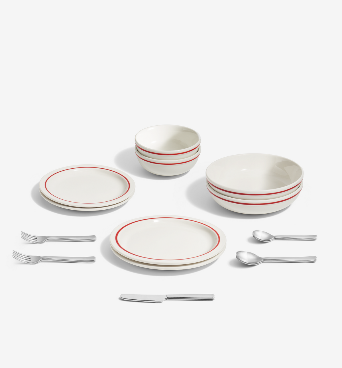18-piece red high-alumina porcelain dinnerware and brushed 18/10 stainless steel flatware set