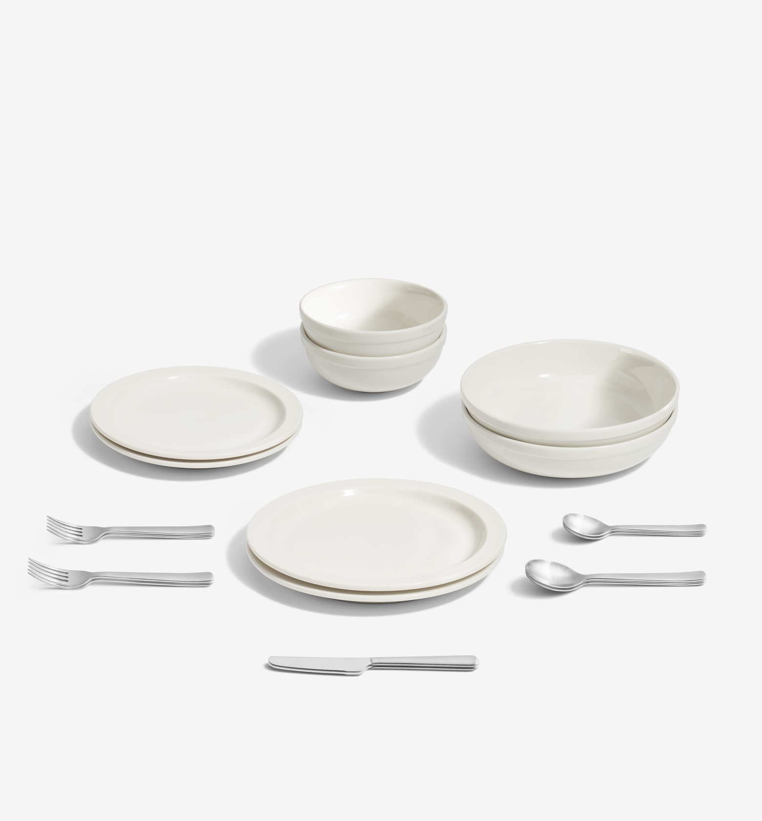 18-Piece Dinnerware + Flatware Set, White Brushed | Misen