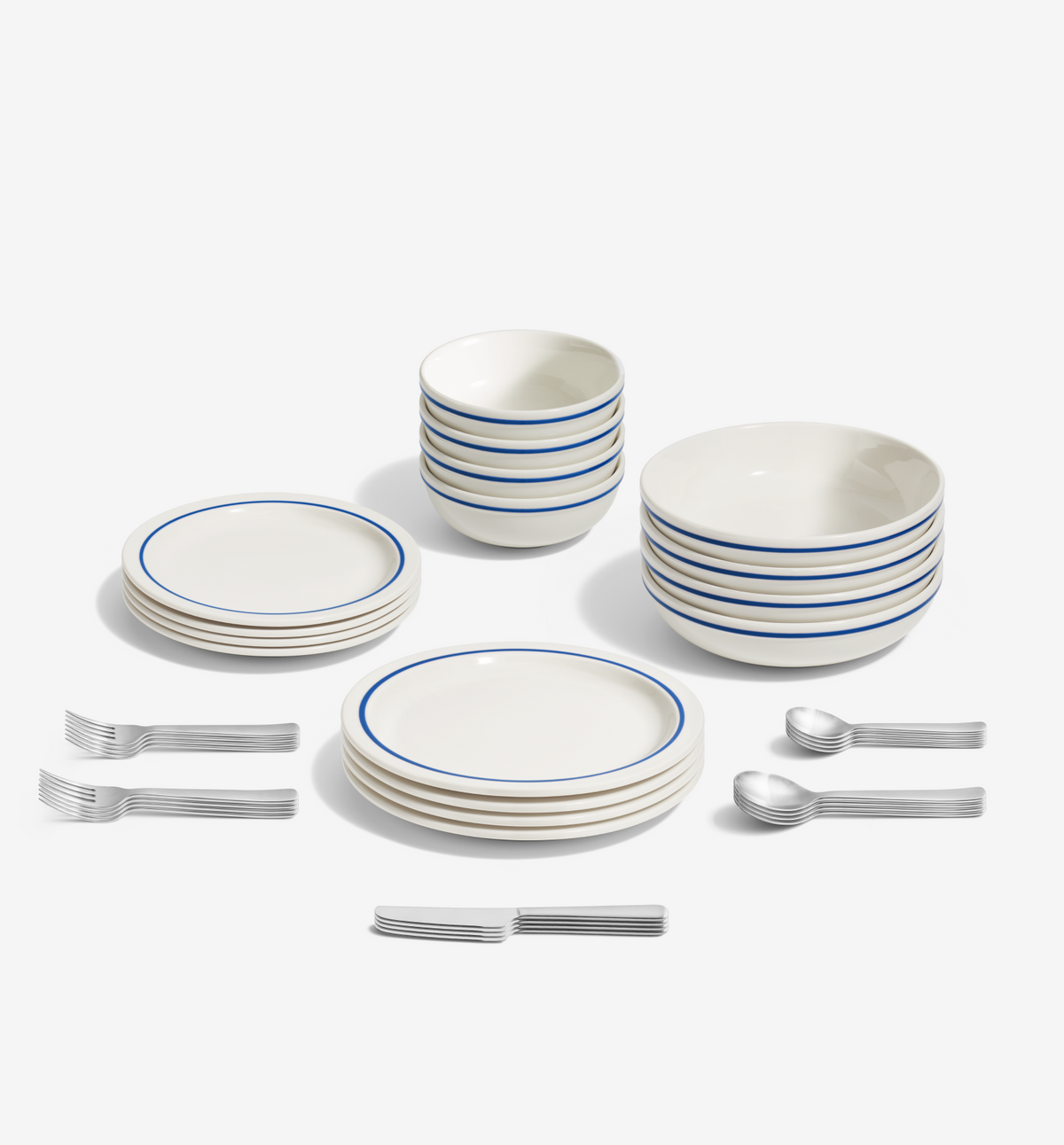 36-Piece Dinnerware + Flatware Set (Serves 4) - Blue / Brushed
