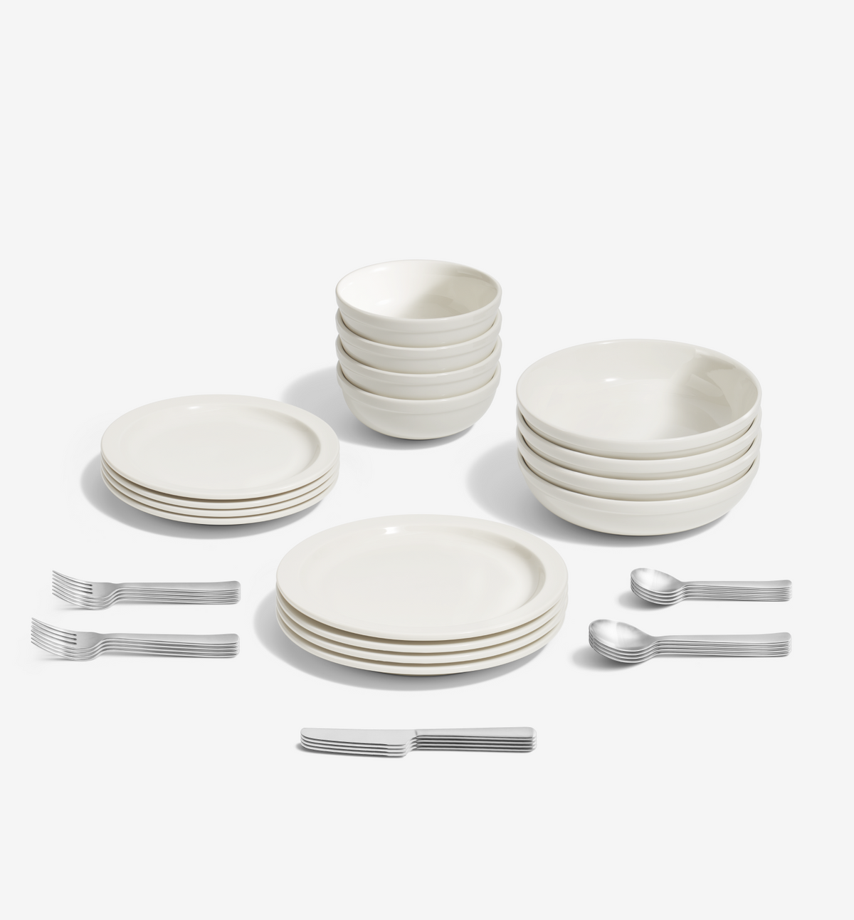 36-Piece Dinnerware + Flatware Set (Serves 4) - White / Brushed