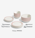 36-Piece Dinnerware + Flatware Set (Serves 4) in red with polished stainless steel flatware