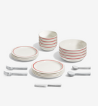 36-Piece Dinnerware + Flatware Set (Serves 4) in red with polished stainless steel flatware