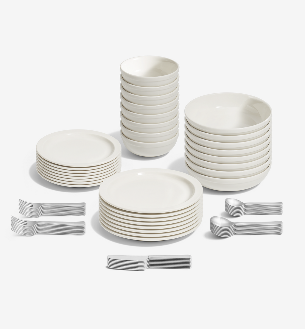 72-piece white dinnerware and brushed 18/10 stainless steel flatware set (serves 8)