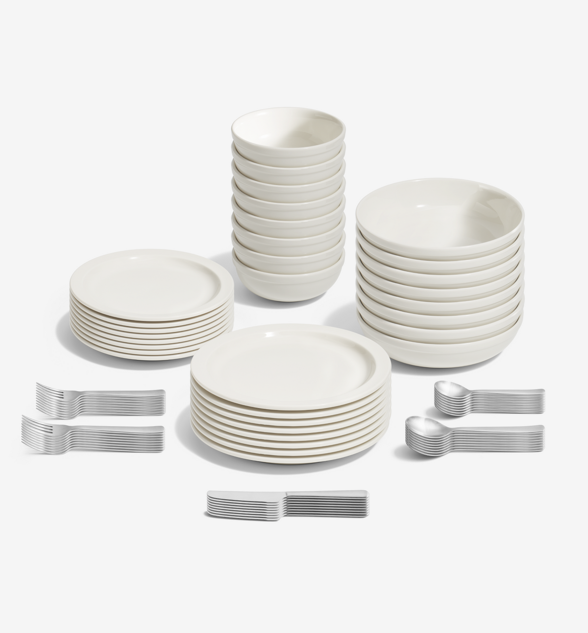 72-Piece Dinnerware + Flatware Set (Serves 8) - White / Brushed