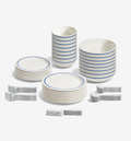 72-Piece Dinnerware + Flatware Set (Serves 8), blue dinnerware with polished flatware