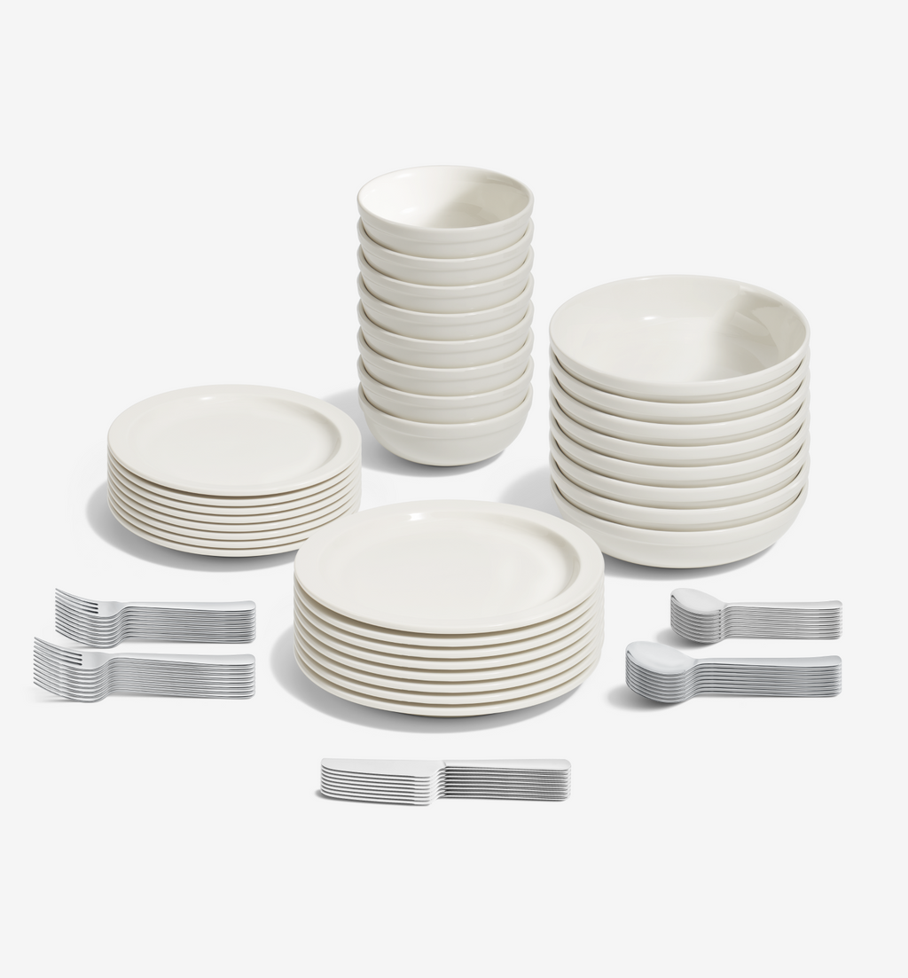72-piece white dinnerware and polished flatware set (serves 8)