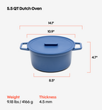 5.5 QT Enamel Cast-Iron Dutch Oven - Grill & Silicone Lid - Classic Blue - Final Sale