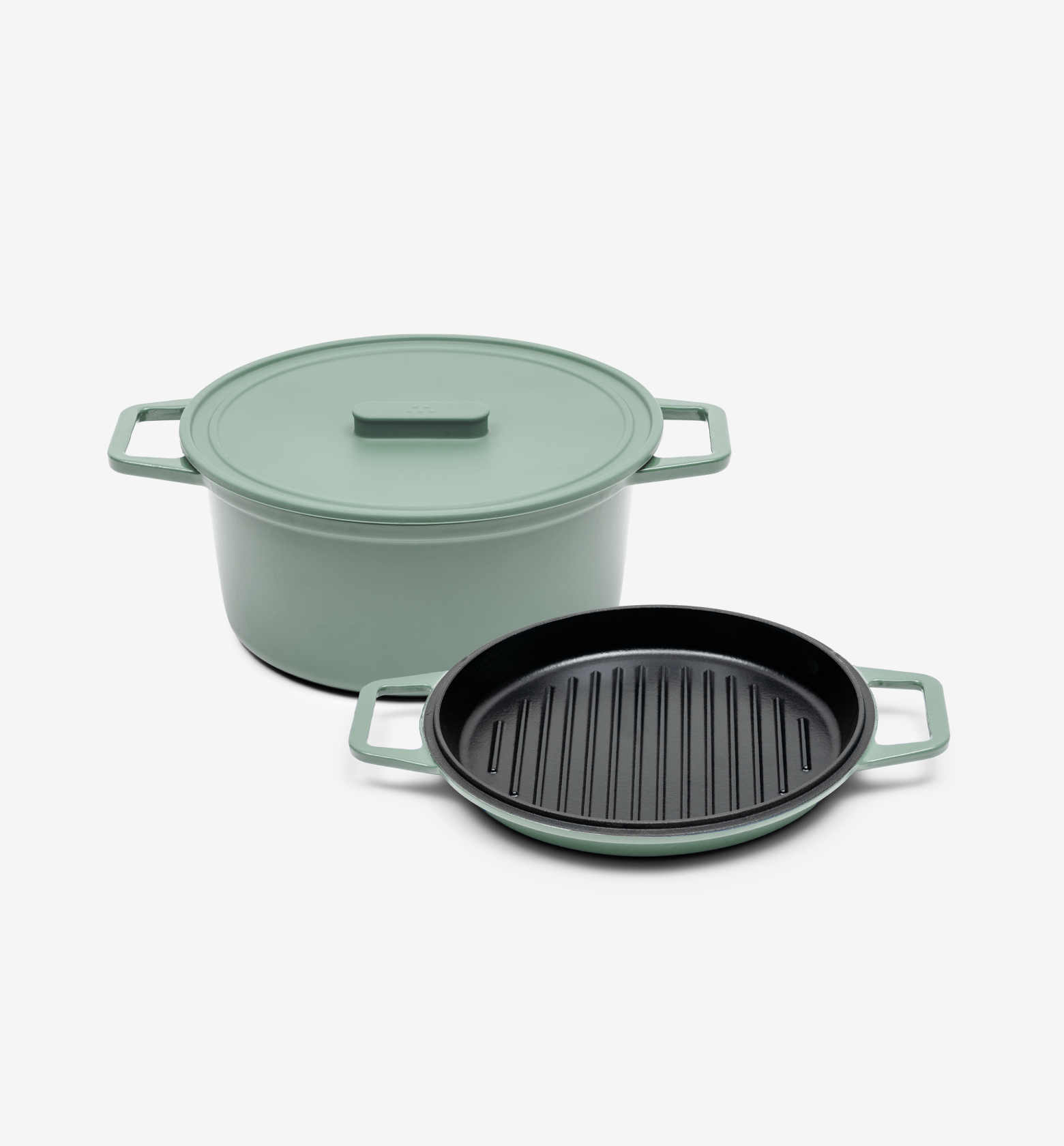 5.5 QT Enamel Cast Iron Dutch Oven Grill & Silicone Lid Sage Final Sale