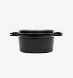 Black enameled cast iron Dutch oven with lid and dual handles
