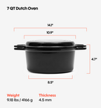 7 QT Enamel Cast-Iron Dutch Oven - Grill Lid - Black - Final Sale