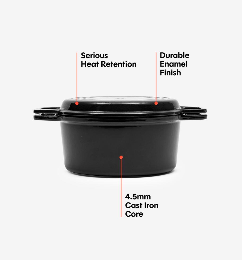 7 QT Enamel Cast-Iron Dutch Oven - Grill Lid - Black - Final Sale