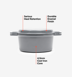7 QT Enamel Cast-Iron Dutch Oven - Grill Lid - Gray - Final Sale