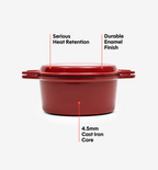 7 QT Enamel Cast-Iron Dutch Oven - Grill Lid - Red - Final Sale