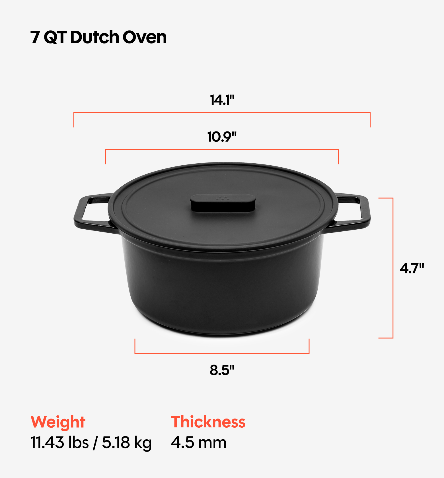 7 QT Enamel Cast-Iron Dutch Oven - Grill & Silicone Lid - Black - Final Sale