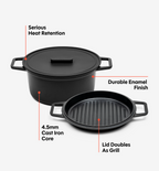 7 QT Enamel Cast-Iron Dutch Oven - Grill & Silicone Lid - Black - Final Sale