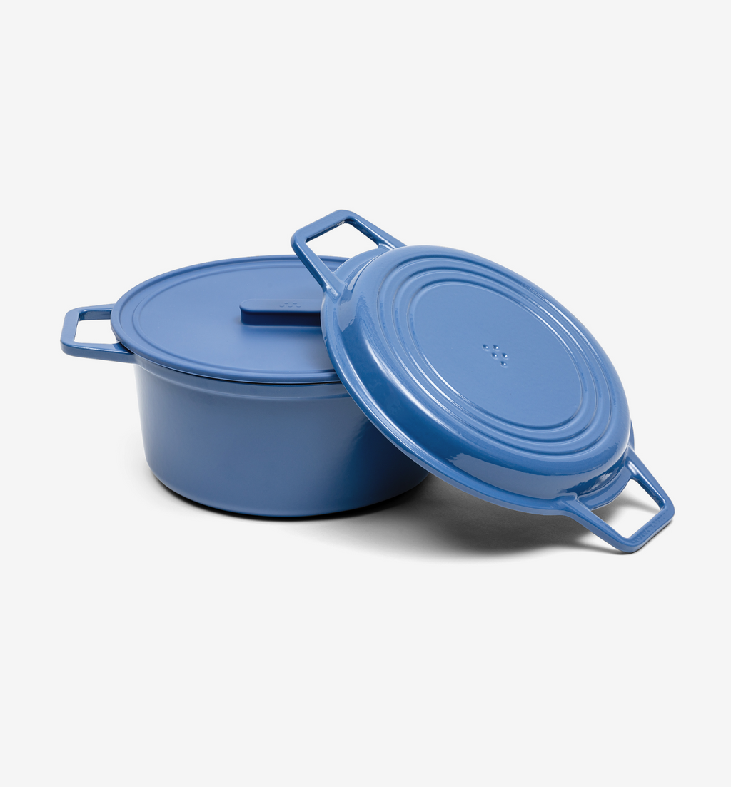 7 QT Enamel Cast-Iron Dutch Oven - Grill & Silicone Lid - Blue - Final Sale