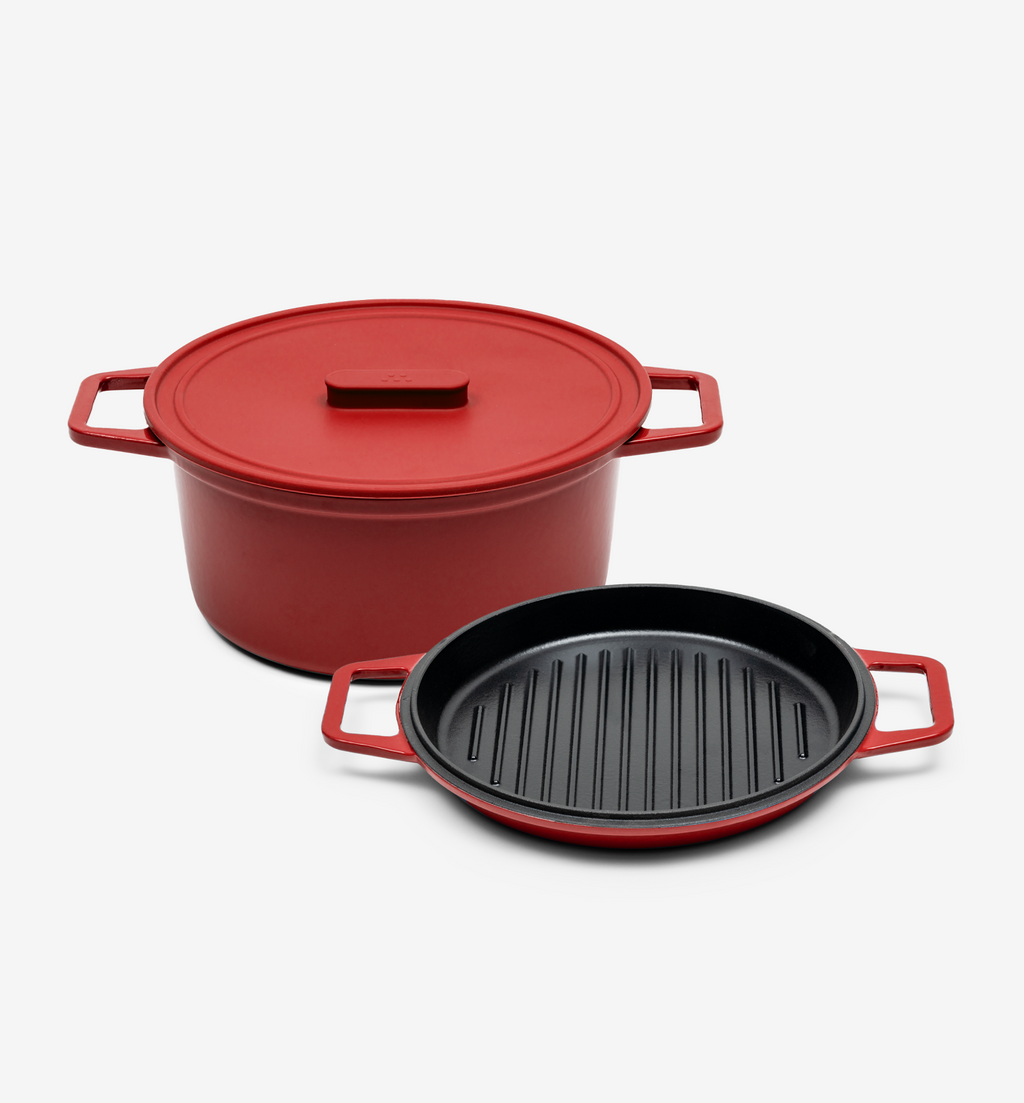 7 QT Enamel Cast-Iron Dutch Oven - Grill & Silicone Lid - Red - Final Sale