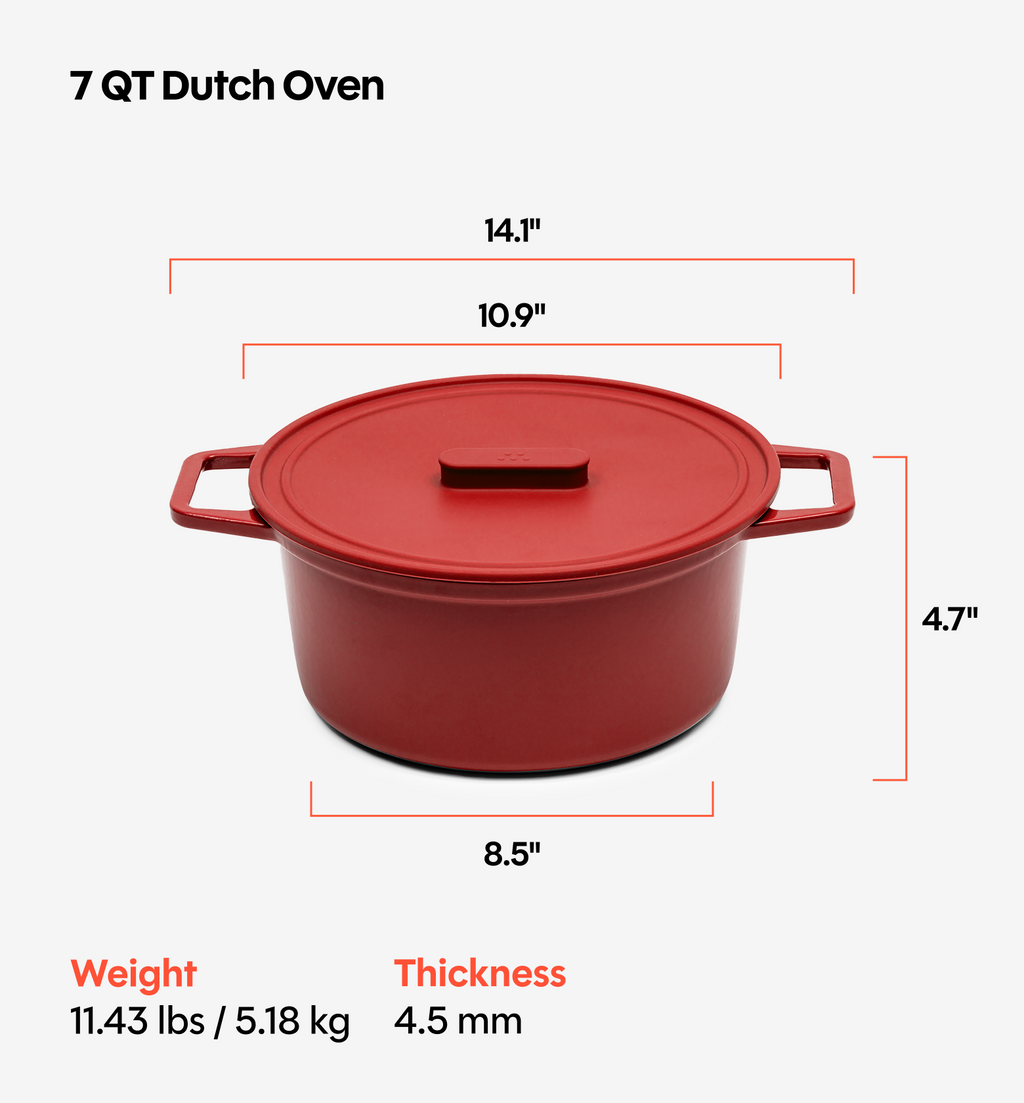 7 QT Enamel Cast-Iron Dutch Oven - Grill & Silicone Lid - Red - Final Sale