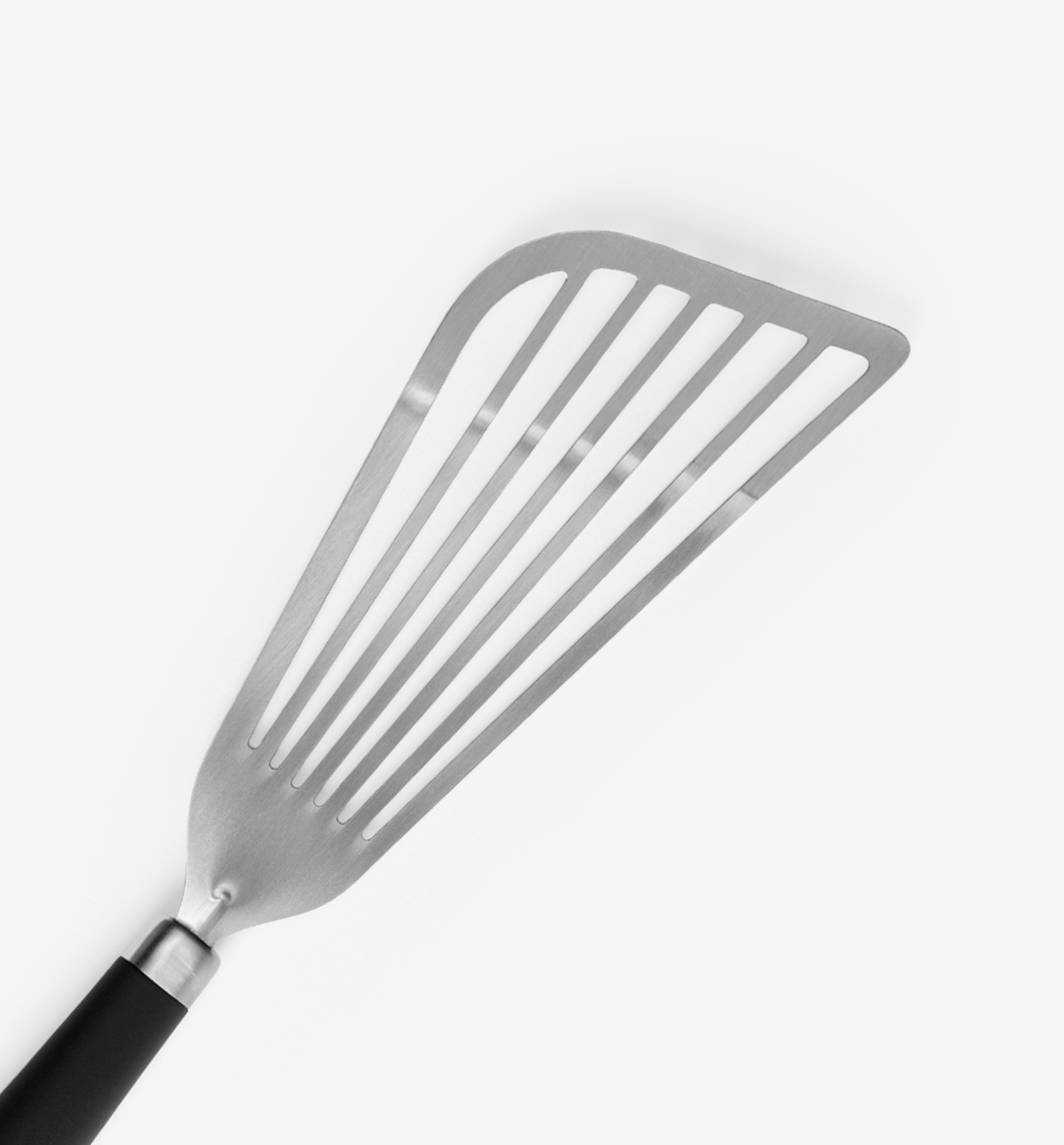 Stainless steel slotted fish spatula with black handle