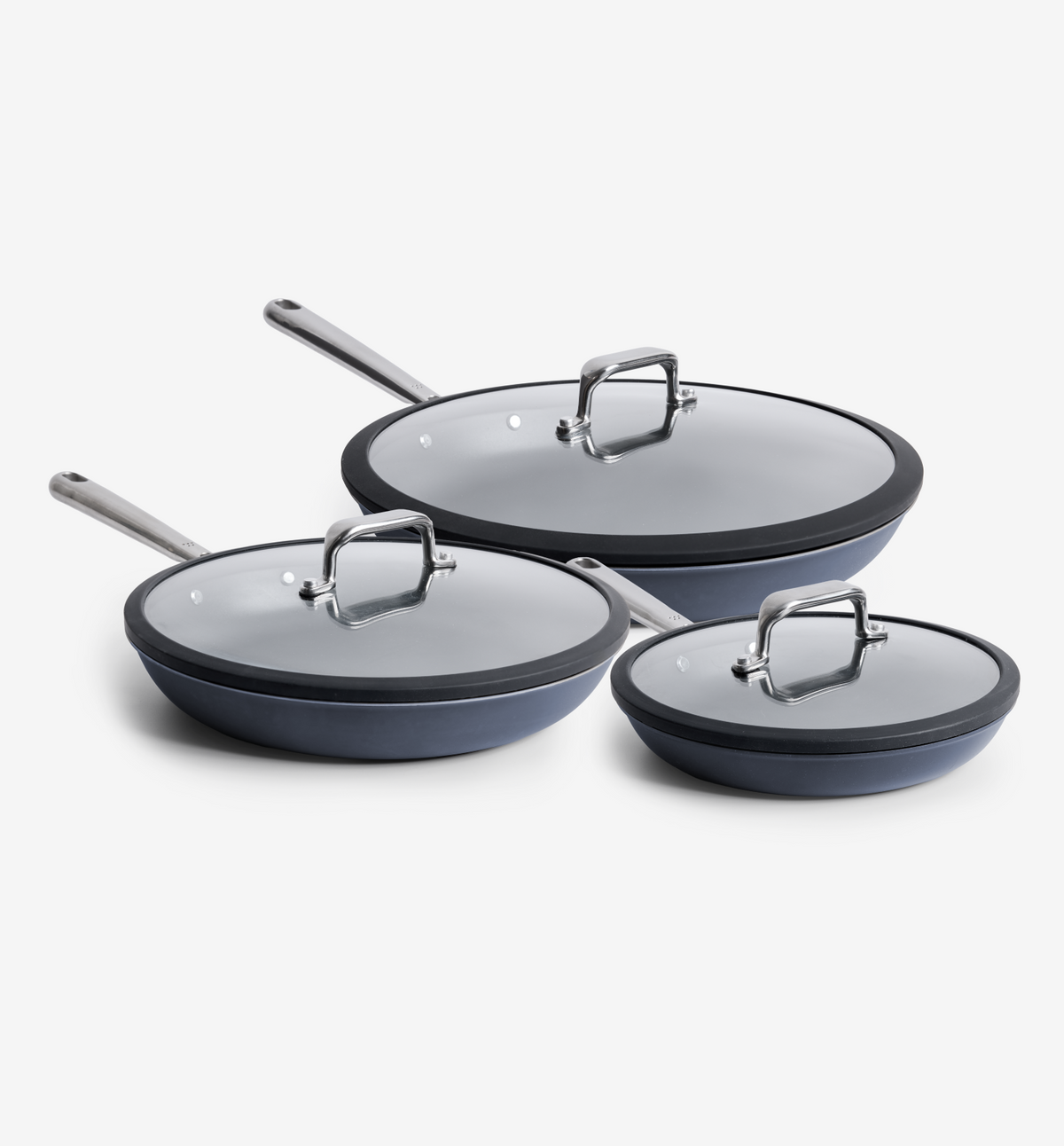 3-piece nonstick ceramic cookware set with glass lids in dark gray