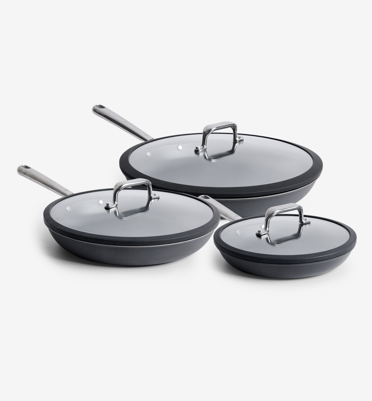 8" + 10" + 12" Carbon Nonstick™ Frying Pan + Glass Lids