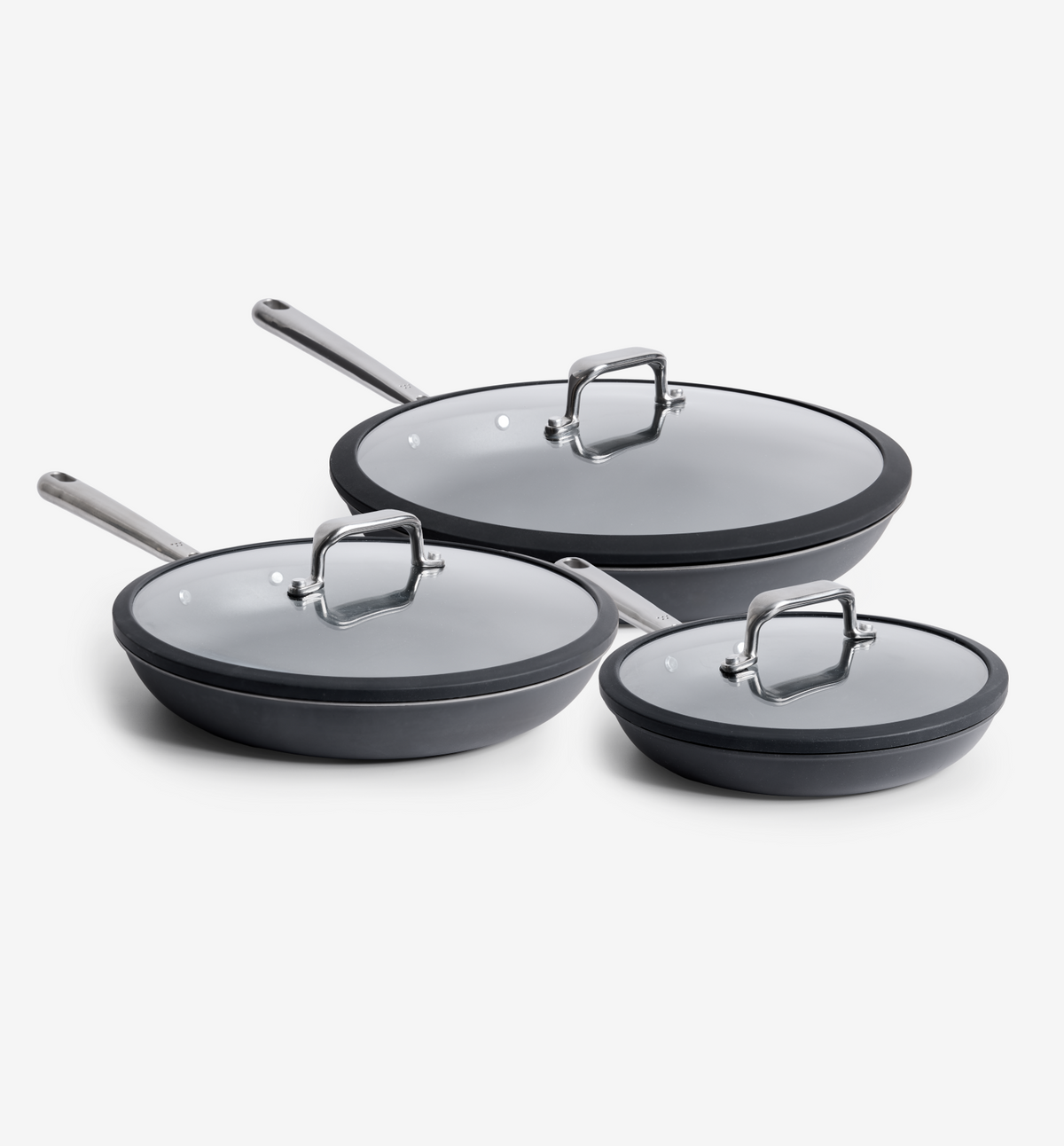 8" + 10" + 12" Deeper Carbon Nonstick™ Frying Pan + Glass Lid