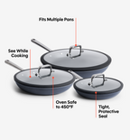 8" + 10" + 12" Carbon Nonstick™ Frying Pan + Glass Lids