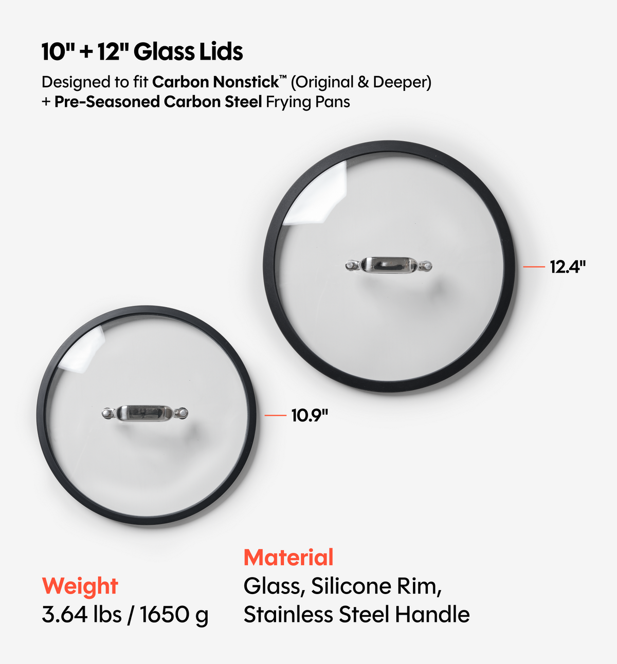 10" + 12" Deeper Carbon Nonstick™ Frying Pan + Glass Lid
