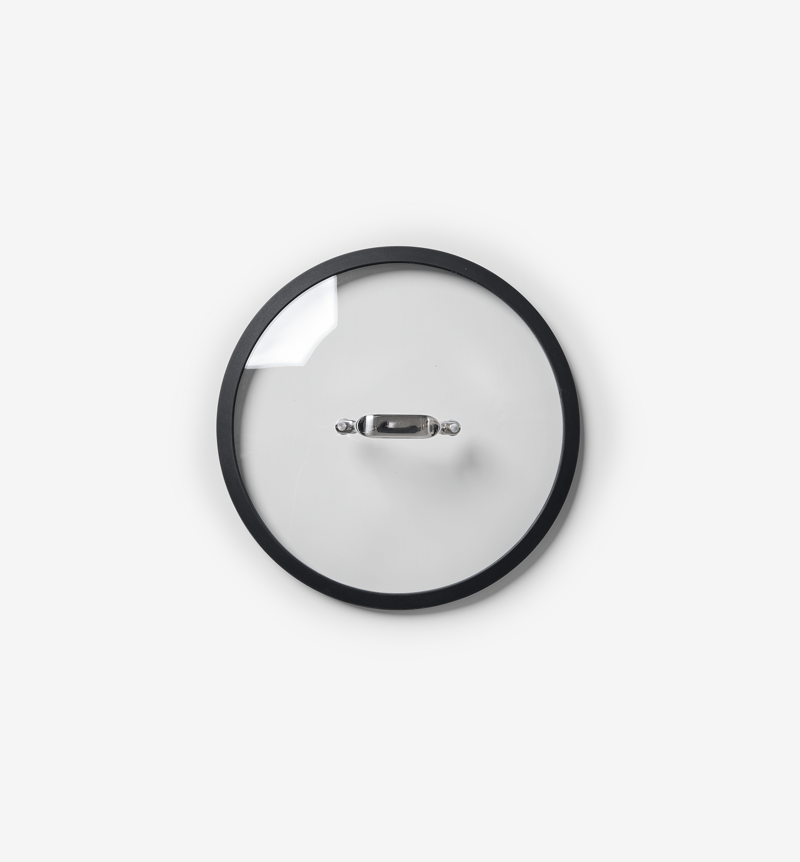Glass pot lid with stainless steel handle and black silicone rim