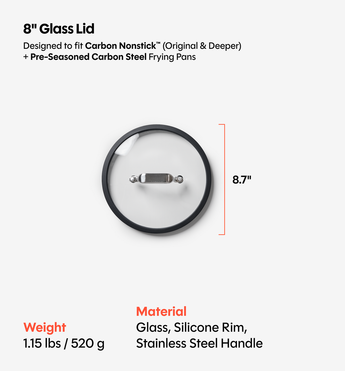 8" Carbon Nonstick™ Frying Pan + Glass Lid