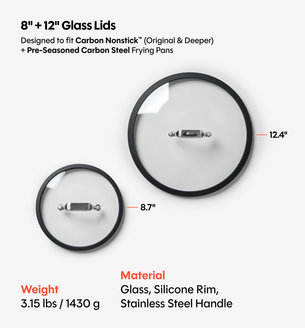8" + 12" Carbon Nonstick™ Frying Pan + Glass Lids